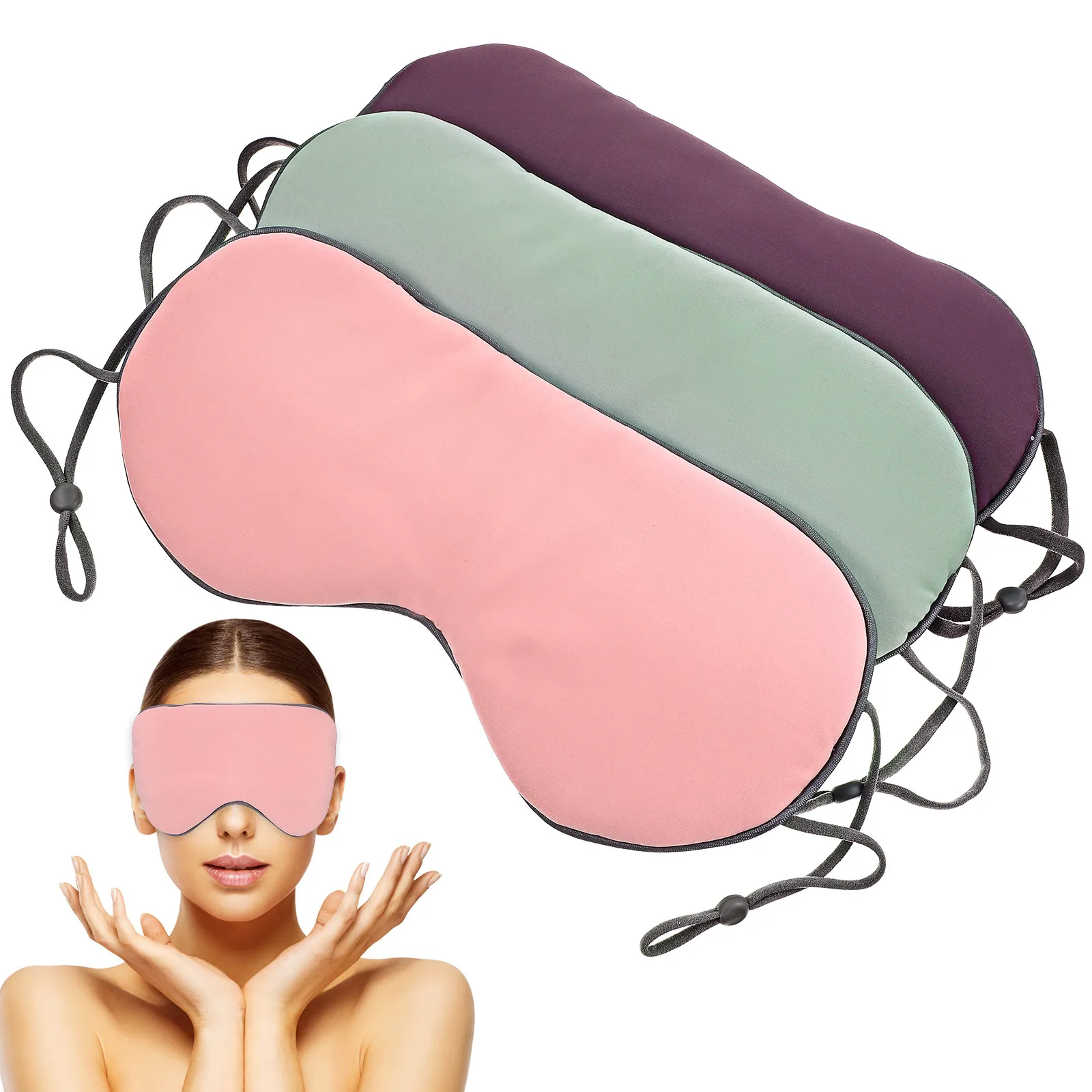 

3Pcs Reusable Lightweight Sleep Mask Premium Fabric Comfort Fit Edge Coverage Adjustable Strap Travel Eye Cover Home Office Nap