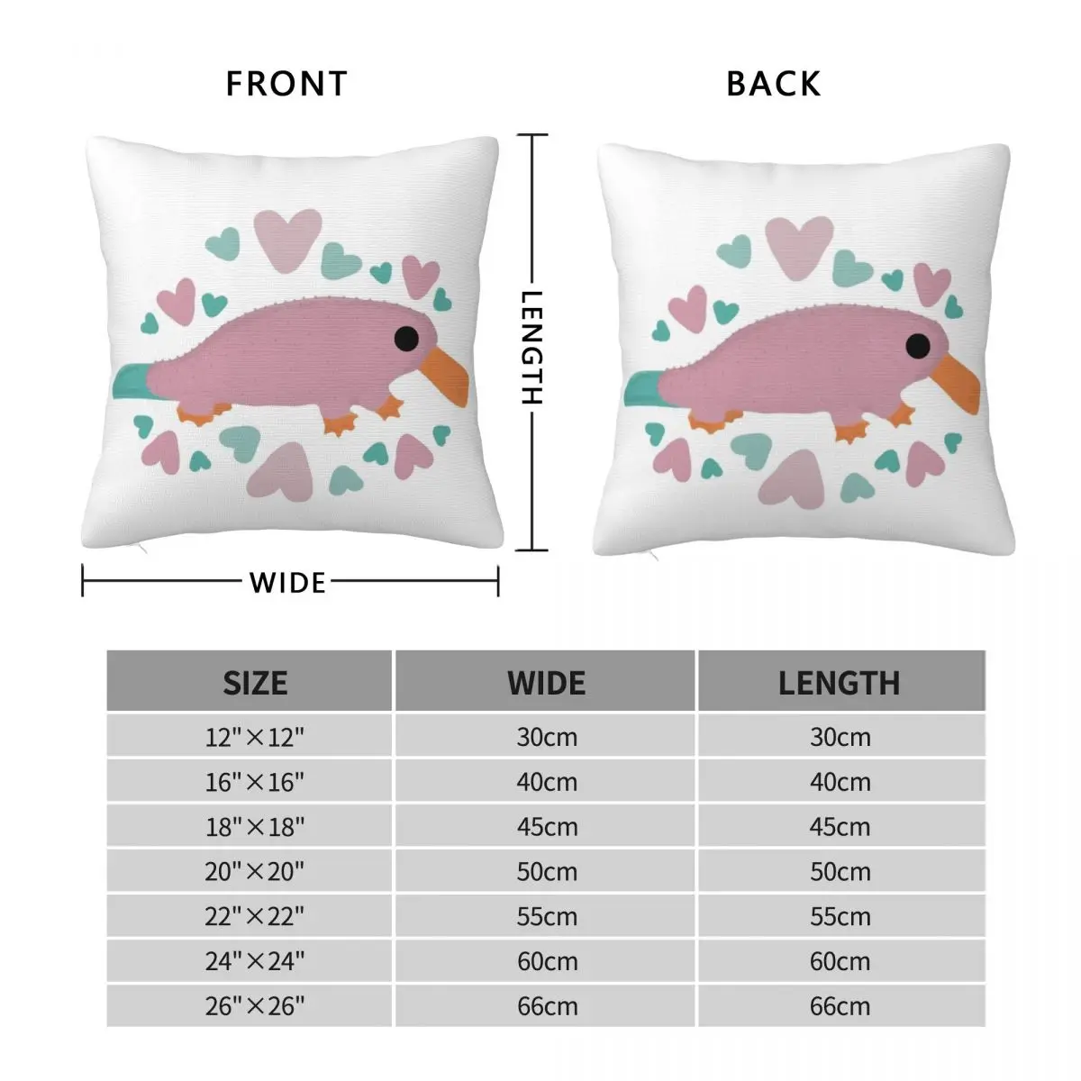 Pink Platypus With Hearts Pillowcase Polyester Linen Velvet Printed Zip Decor Pillow Case Sofa Cushion Cover 18