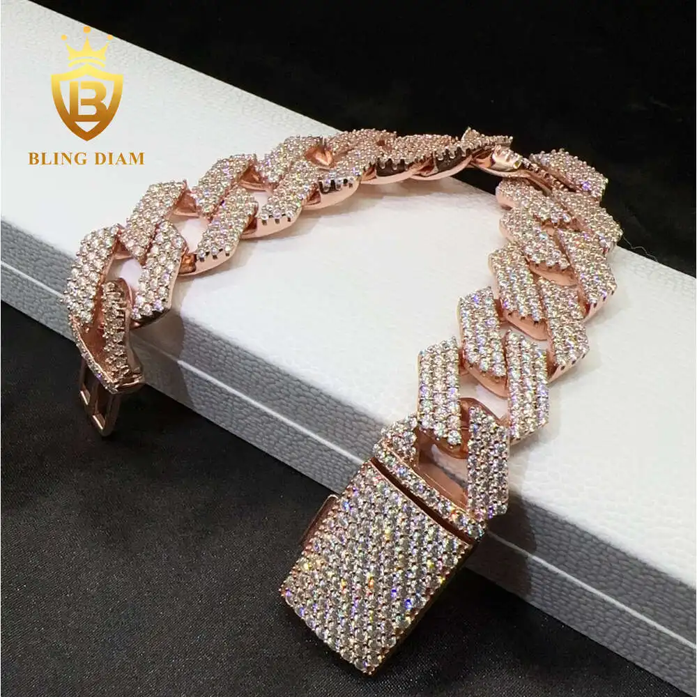 Fine Jewelry Hip Hop Bracelet 18mm 7 S925 Rose Gold Silver Vvs Moissanite Diamond Iced Out Cuban Bracelet for Rapper