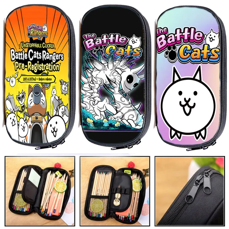 Estuche de lápices The Battle Cats para niños, caja de lápices con estampado de juegos de dibujos animados, bolsa de bolígrafos para niños, bolsas