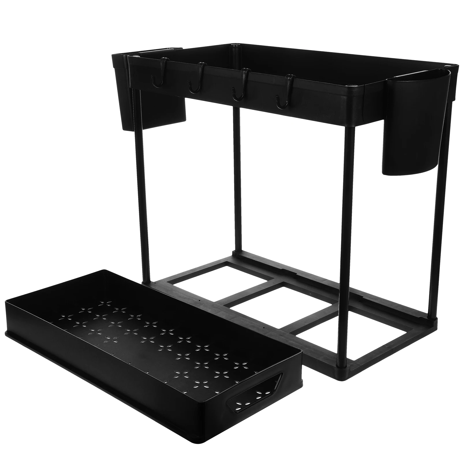 

Double Layer Spice Rack Black 2 Tier Sliding Kitchen Cabinet ganizer Under Sink Condiment Holder Storage Shelf Hollowed Out