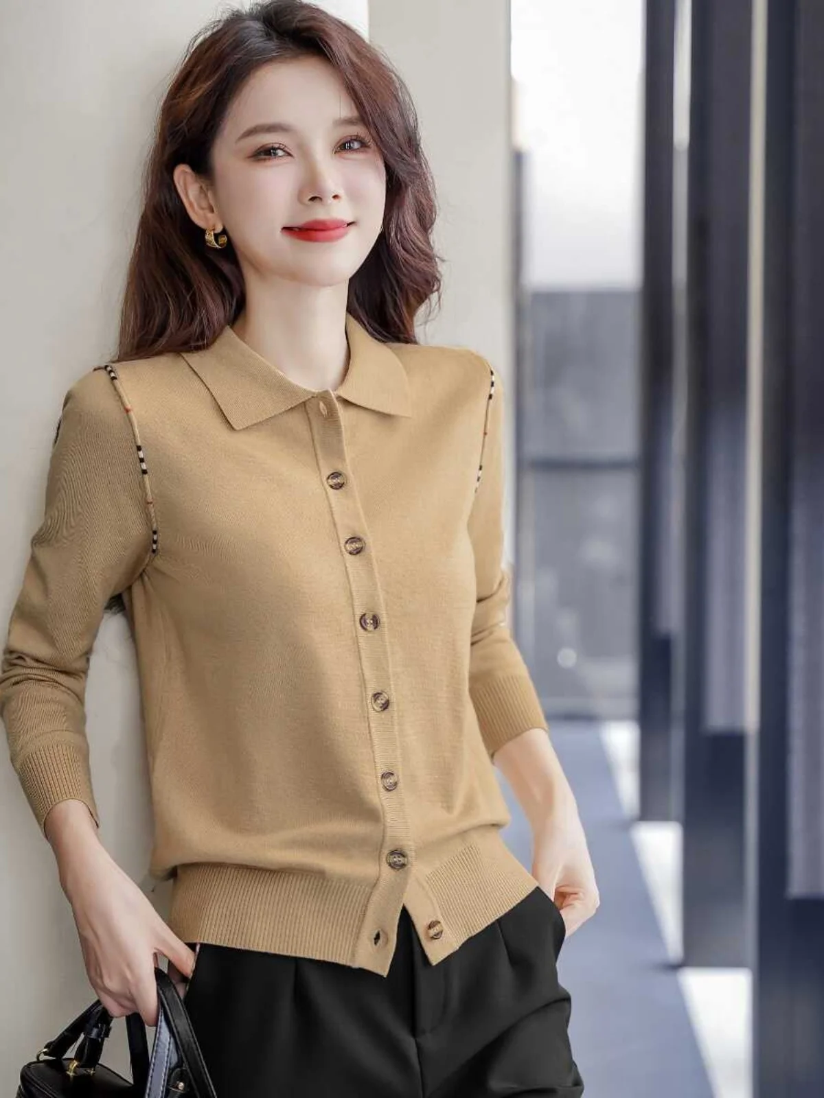 

Элегантный высококачественный шерстяной кардиган: теплый, комфортный, вязаный свитер для женщин в британском стиле для повседневной носки