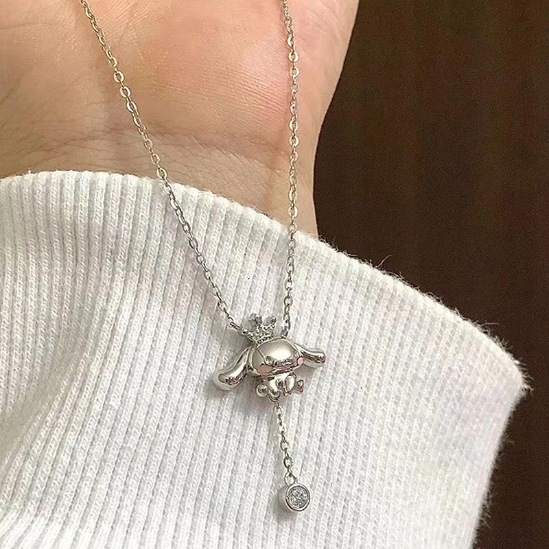 Cute Sanrio Cinnamoroll Girls Necklace Kawaii Women Ornaments Rhinestone Pendant 925 Silver Jewelry Holiday Gifts for Friends