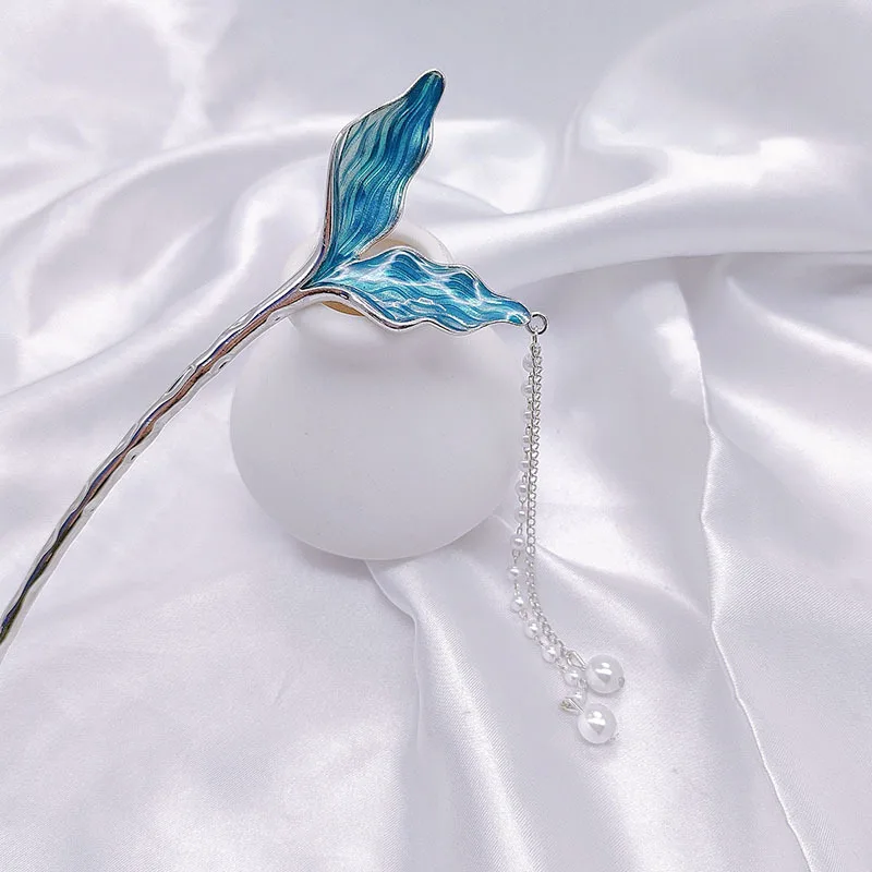 

Новая синяя заколка «рыбий хвост» в китайском стиле, простая женская заколка для волос, аксессуар для волос в древнем стиле, головной убор и заколка для волос.