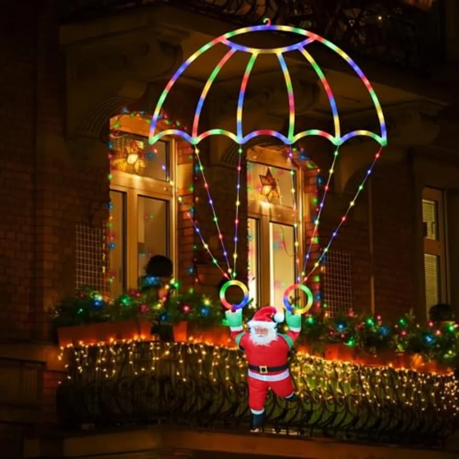 

Christmas Decorations Lights Outdoor, 2.8FT Christmas Parachute Lights with Santa Claus, Waterproof 8 Modes Hanging Multicolor