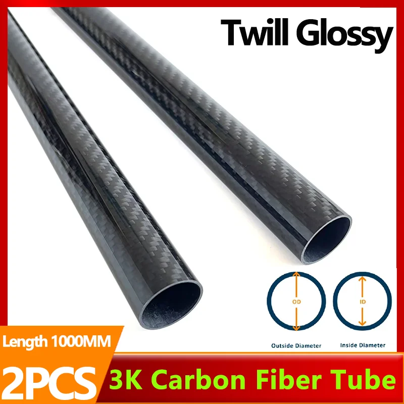 

2Pcs 3K Twill Matte Carbon Fiber Tube 1000mm Length, OD 4-30mm, Wall Thickness 0.5mm, High Strength Hollow Carbon Fiber Pipe