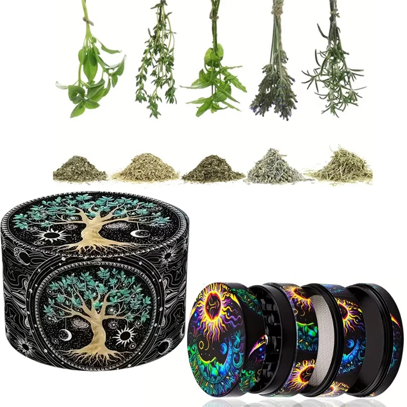 1.6/2in Boho Tree Herb Grinder 4-layers Metal Tobacco Spice Pepper Mill Grass Grinder Kitchen Tool Cigarette Smoking Accessories