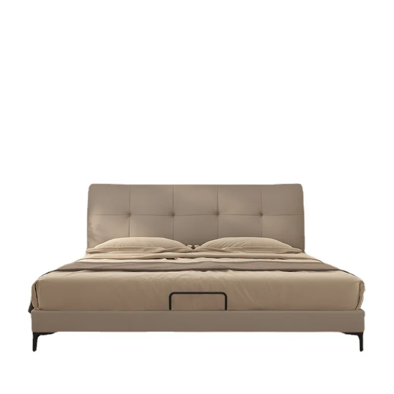 

Minimalist leather bed, modern minimalist 1.8 Italian leather double bed, master bedroom light luxury, Nordic solid wood soft b