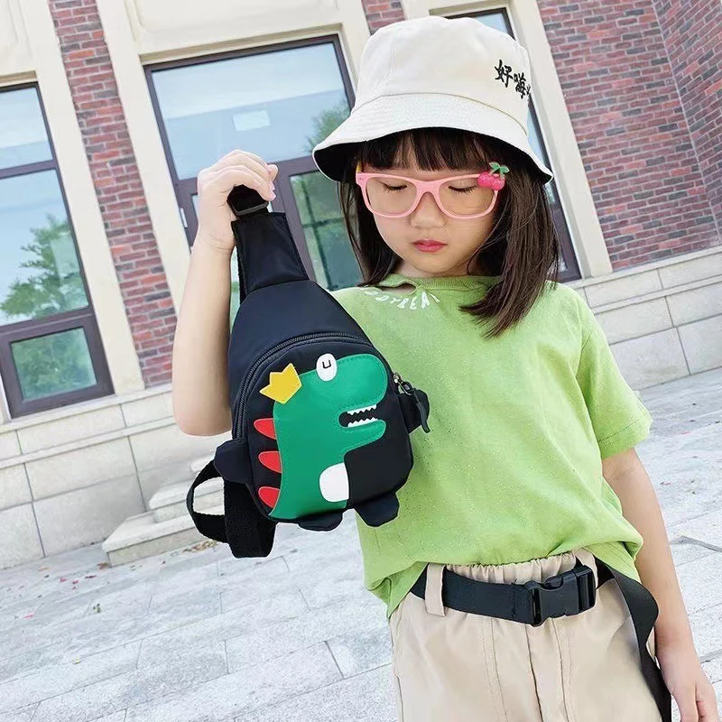 Borse a tracolla di dinosauro del fumetto di moda ragazzi ragazze Cute Kids Chest Bags spalla Messenger zaino da viaggio per bambini