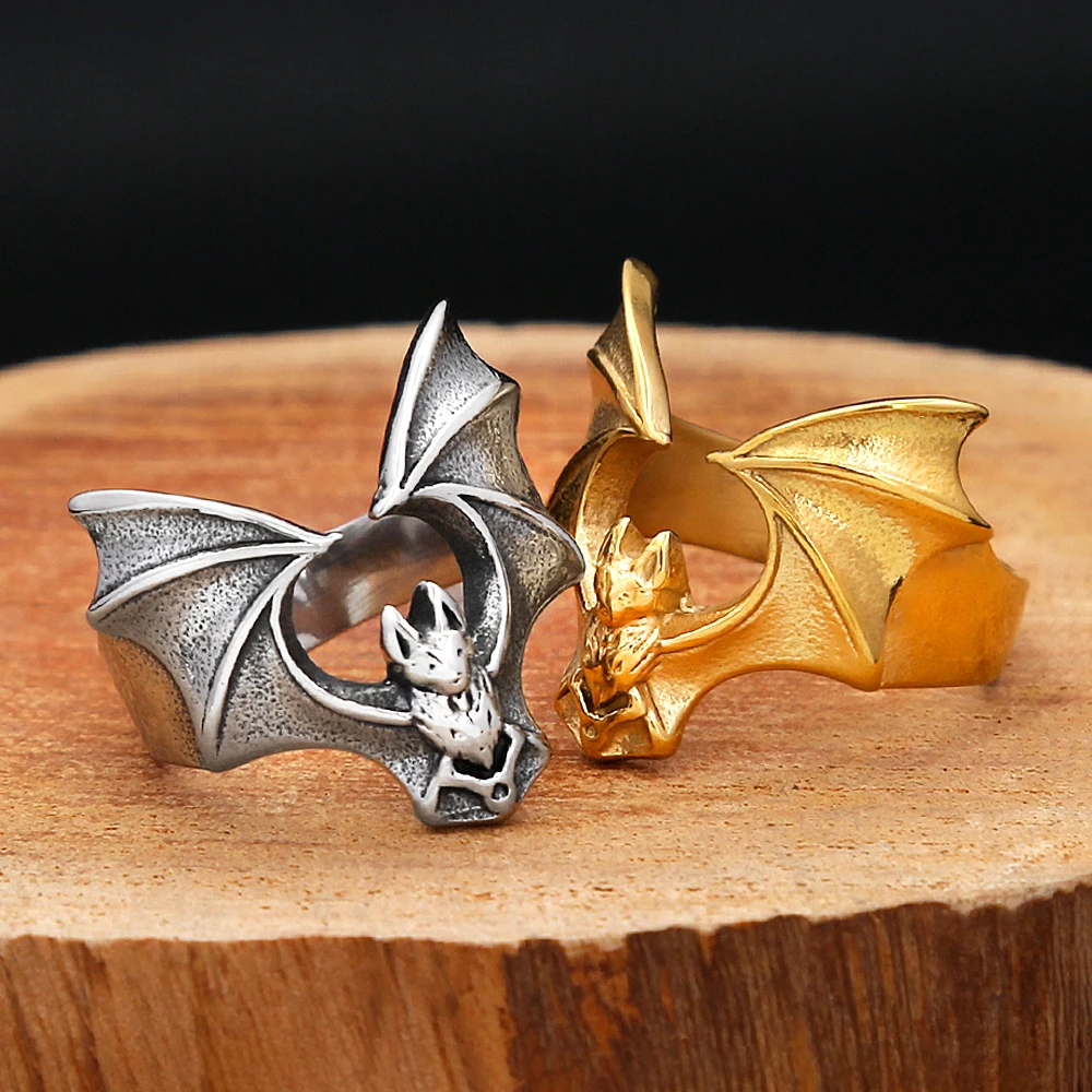 Vintage 316L Stainless Steel Bat Rings For Men Women Punk Gothic Open Wing Ring Halloween Cosplay Biker Jewelry Gifts Wholesale
