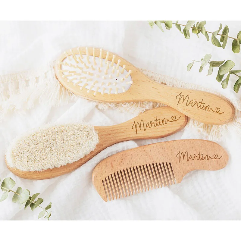 Personalized Baby Hair Brush Set for Newborn Custom Wooden Brush Baby Comb Baby Shower Decorations Engraved Baby HairBrush