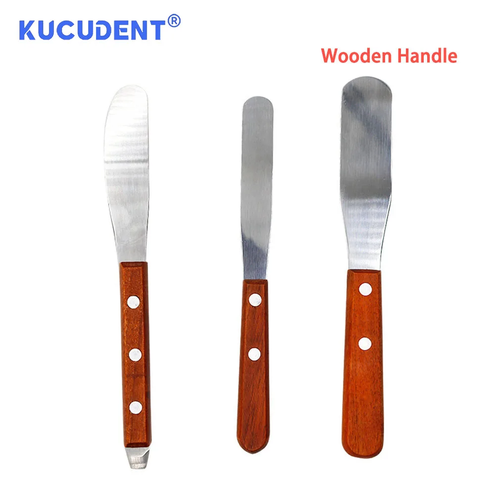 KUCUDENT Dental Alginate Mixing Spatula Knife Wooden Handle Cement Powder Mold Impression Tools Dentistry Lab Instruments