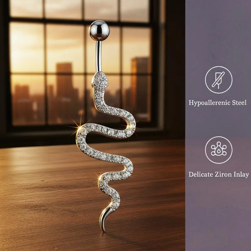 New Fashionable Women’s Belly Piercing Stainless Steel Snake Navel Ring for Modern Look