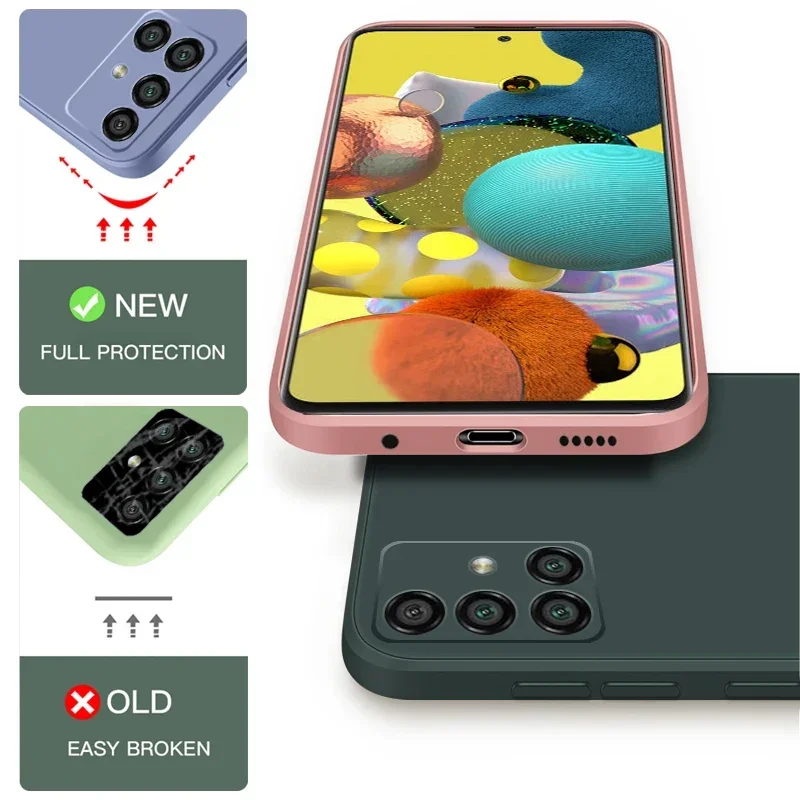 Жидкий силиконовый чехол для мобильного телефона Samsung Galaxy A22 4G A32 A42 A52 A52s A72 5G, задняя крышка, противоударный корпус, броня