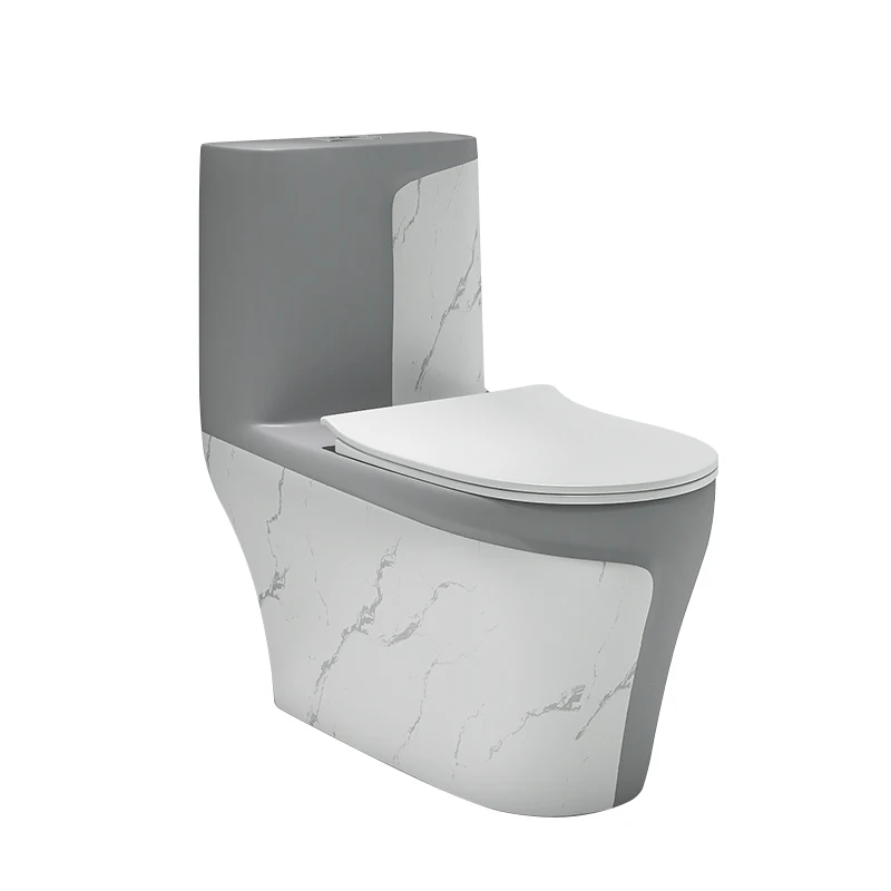 Modern Sanitary Ware Luxury Dual Flush Bathroom One Piece Grey Marble Pattern Ceramic WC Toilet image 6