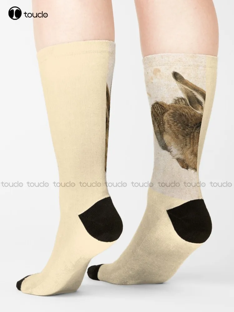 Hare. Young Hare. Durer. Albrecht Durer, 1502. Watercolour, Albertina, Vienna. Socks Slipper Socks 360° Digital Print Harajuku