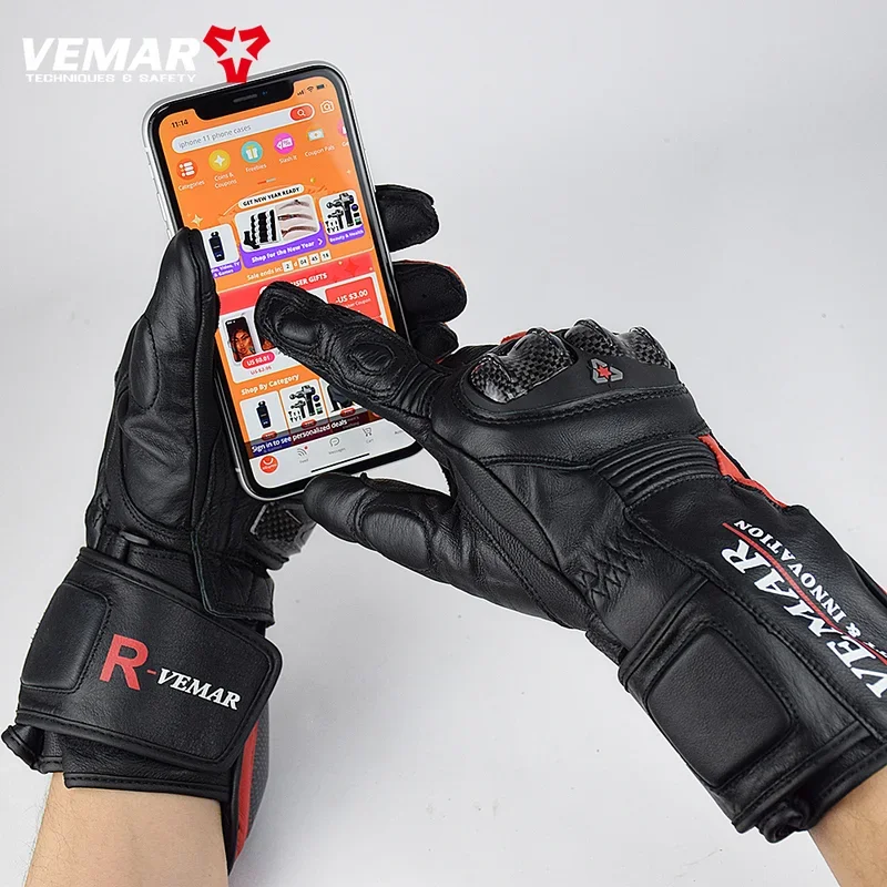 Vemar motorcycle carbon fiber protection men riding gloves Lady leather offroad anti-drop touchscreen motorbiker Guantes gear