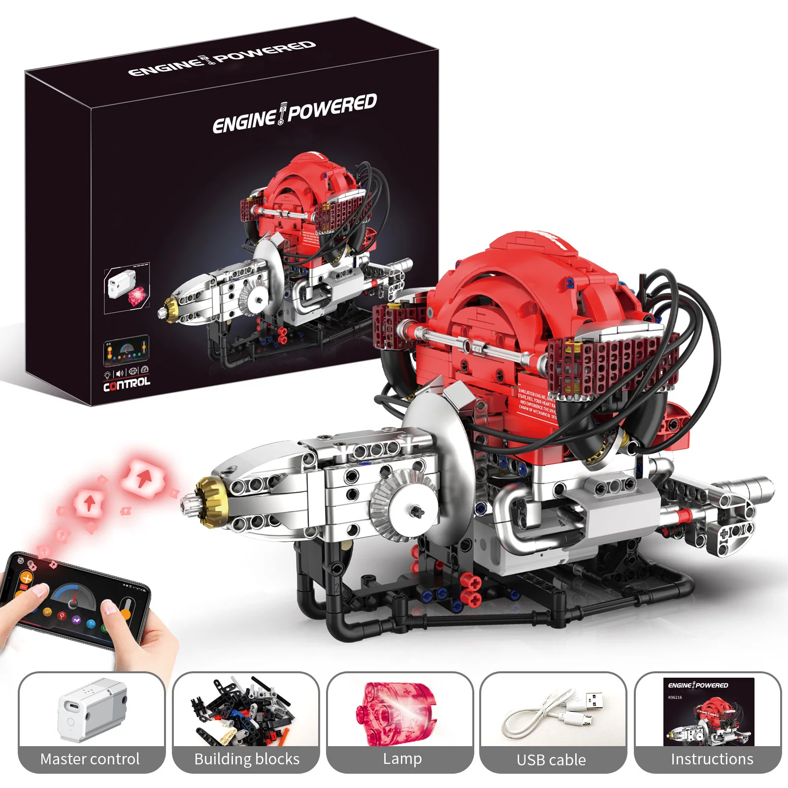 

868PCS Electric Engine Model Assembly Toy Racing Engine Building Blocks Home Creative Ornament Educational Toy Birthday Gift