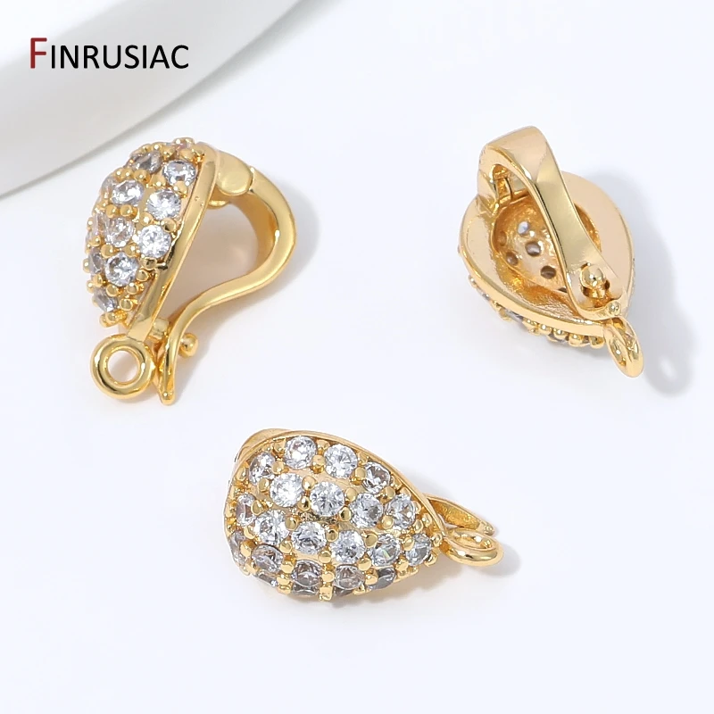 14K Gold Plated Brass With Zircon Hinged Necklace Enhancer,Pendant Bail Clasps Connector For DIY Jewelry Making Accessories