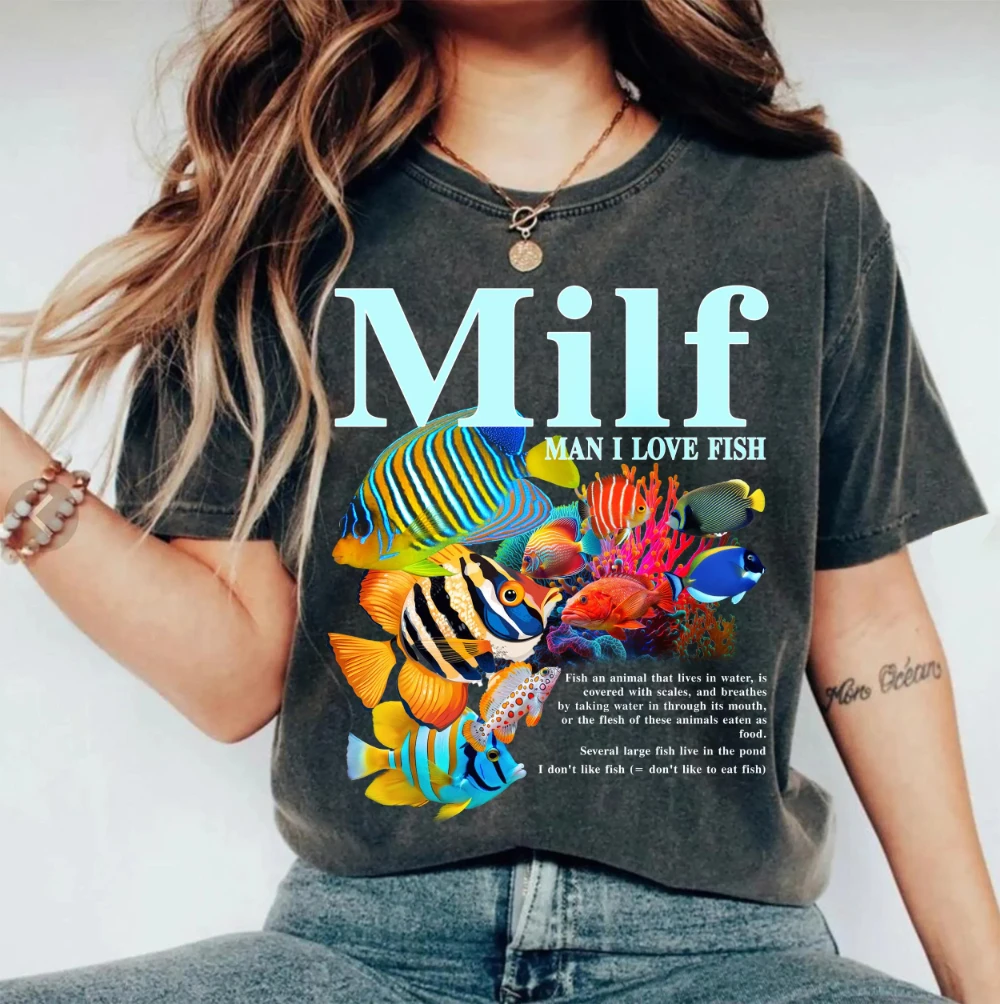 

Man I Love Fish Vintage T-Shirt Funny Ocean Meme Graphic Tee, Retro Aquarium Lover Shirt Meme Tee for Women