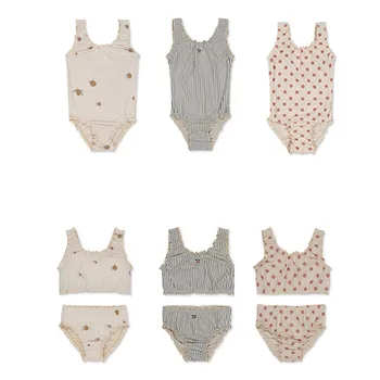 deer jonmi 2026 New Summer Toddlers Girls Princess Cute Swimwear Printed Backless Beach Bikini Children Two-piece Swimsuits