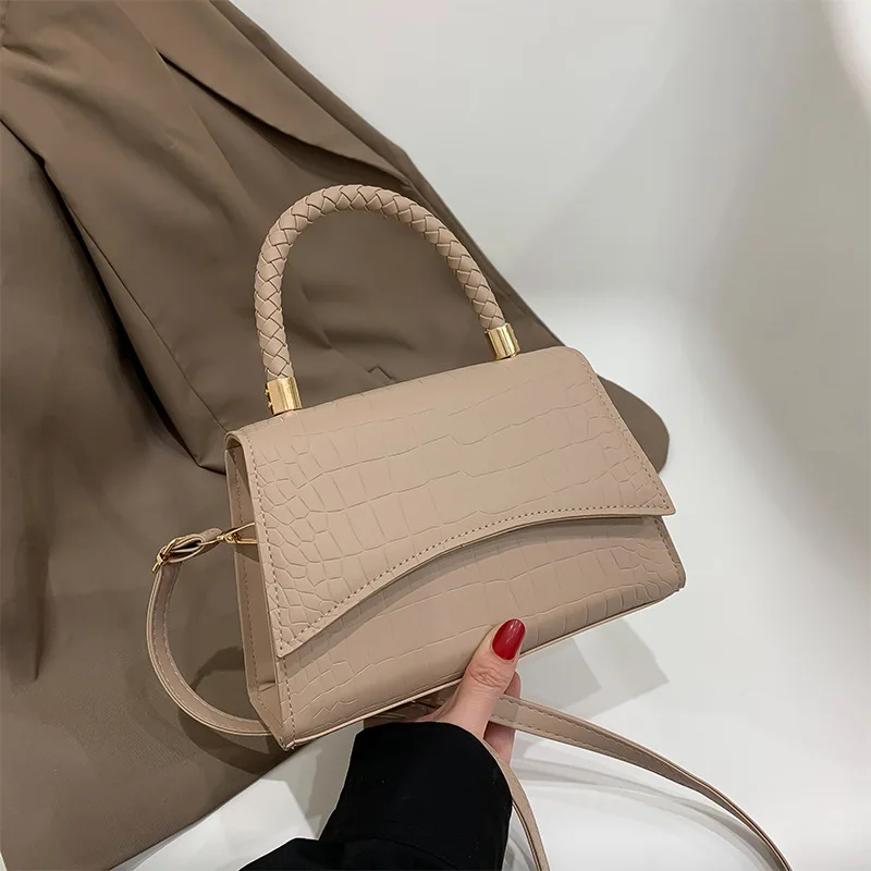 Modische Damenhandtaschen mit Steinmuster, lässige Umhängetaschen für den täglichen Gebrauch, einfarbige Umhängetaschen mit angepasstem Riemen