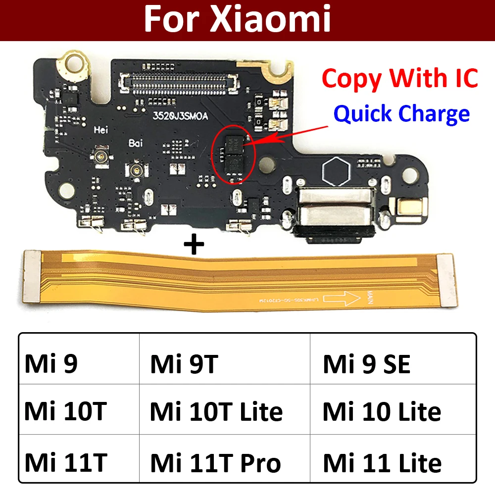 Porta de Carregamento USB Jack Dock Connector, Placa de Carregamento, Cabo Flex Principal para Xiaomi Mi 8, 9, 9T, SE, 10, 10T, 11, 11T Pro Lite,