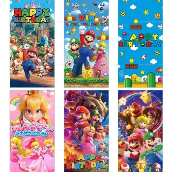 Super Marios Bros. Kryt dveří Dekorace pro chlapce Výzva Hra Narozeninový banner Dětská párty Vnitřní venkovní pozadí Závěsná dekorace 10 nejlepší prodej Záclony Super Mario - №7