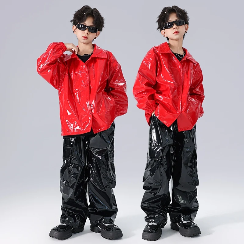 Nieuwe Jongens Meisjes Hiphop Kleding Straat Jazzdans Kostuums Lederen Kleding Cargo Broek Pak Stadium Outfit Catwalk Wear DQL10393