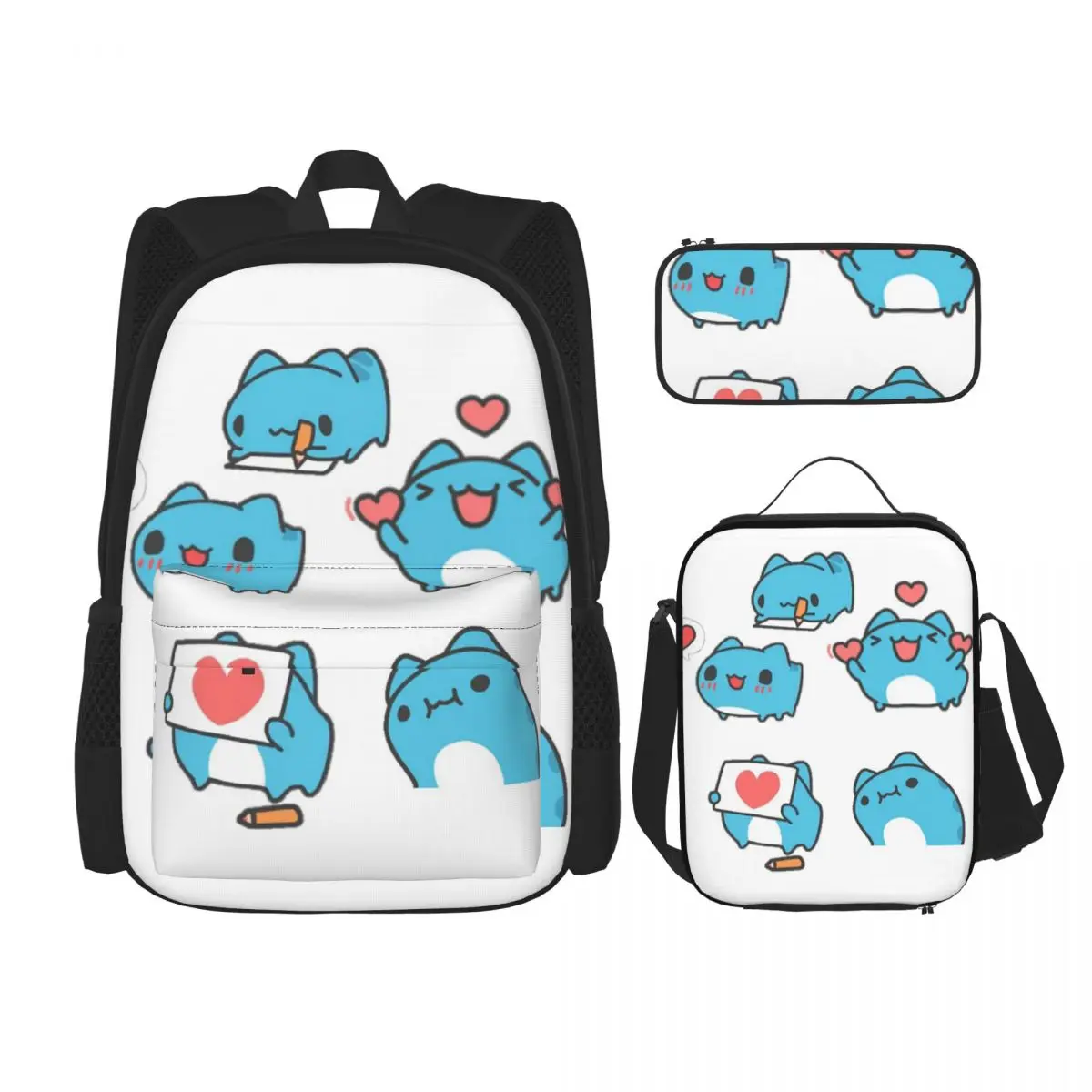 Comic Cat Bugcat Capoo Bug Cat Backpacks Boys Girls Bookbag School Bags Cartoon Kids Rucksack Lunch Bag Pen Bag Three-Piece Set