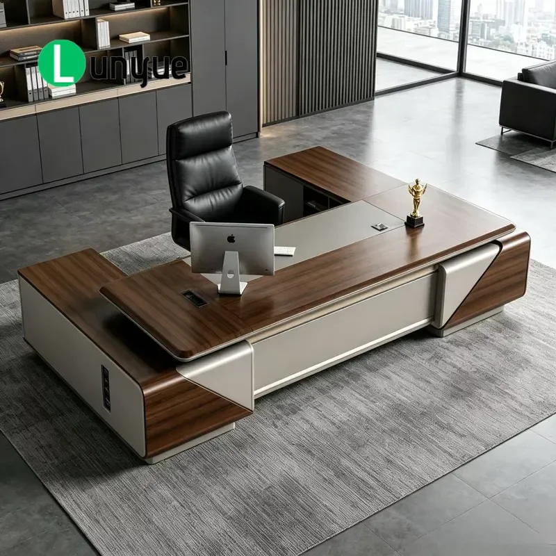 Luxury Modern L-Shaped Desk Set High Density Board Solid Wood with Storage Space Durable Eco-Friendly Design for Villa Home