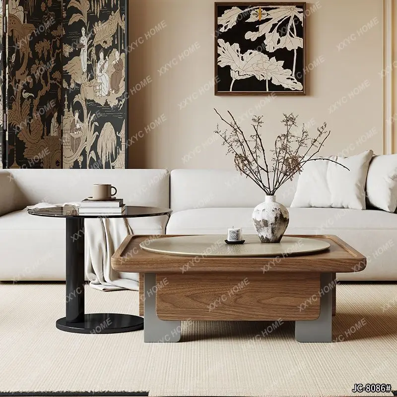 

Круглый журнальный столик из массива дерева Hh2cc2 для гостиной, домашний, в стиле легкой роскоши, для небольшой квартиры, комбинированный.