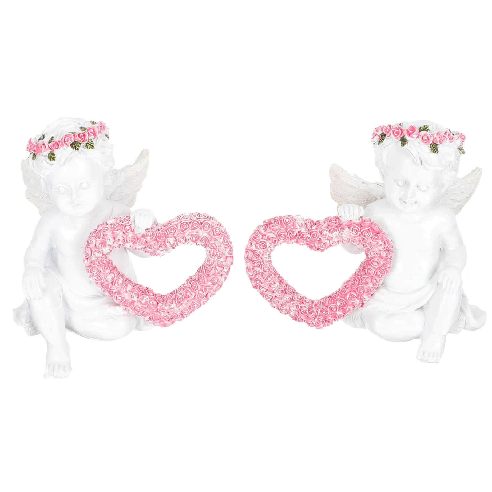 

1Pair Lovely Angel Ornaments with Rose Heart Decorative Statue Craft for Home Office Desktop Adornment Resin Angel Decoration