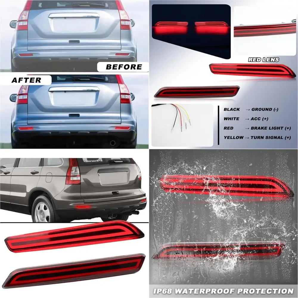 

Red LED Rear Bumper Reflector Light & Brake Tail Lamp Kit for 2010-2011 Honda CR-V | Turn Signal & Daytime Running Light DRL | D