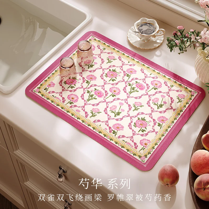 Dish Drying Mat Super Absorbent Kitchen Counter Draining Mat Rubber Backing Easy  Clean Kitchen Accessories Dish Rack Pad Print