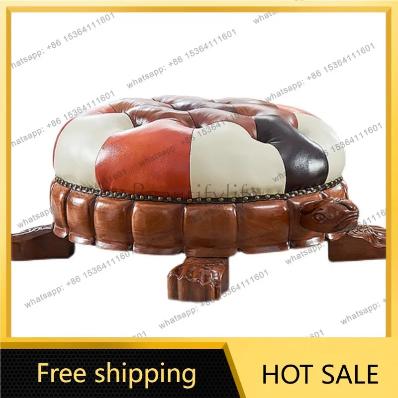 XX. American solid wood living room leather creative sofa pedal shoe changing stool