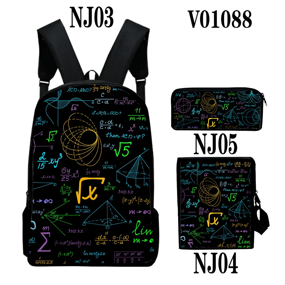 Trendy Science physical chemistry Formula 3D 3pcs/Set School Bags Laptop Daypack Backpack Inclined shoulder bag Pencil Case