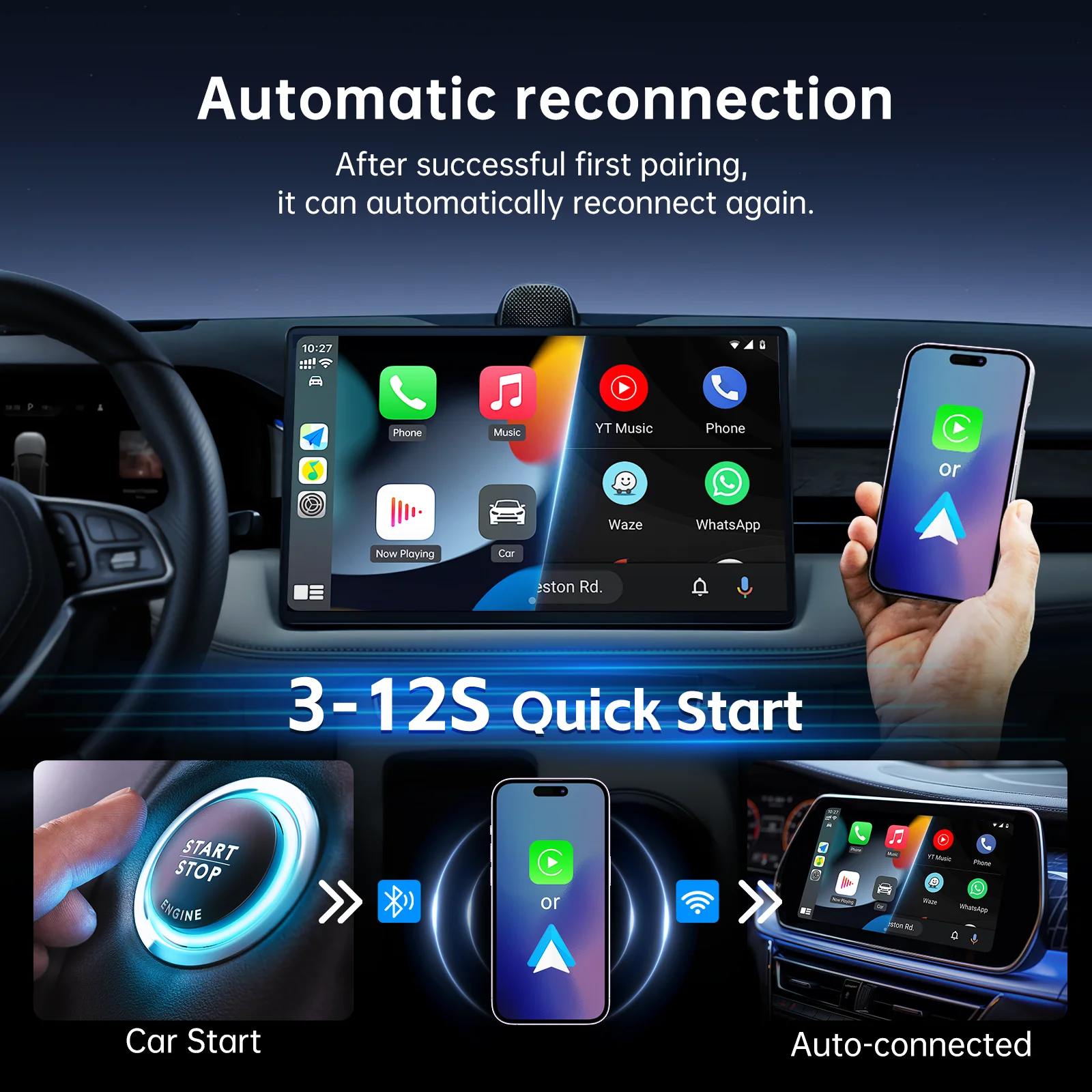 2024 Wireless Carplay Adapter Android Auto Wireless Adapter Apple Car play Wireless CarPlay&Android Auto Adapter 2in1 USB Dongle