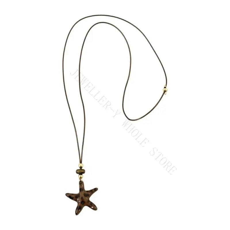 R7UF Party Ready Animal Print Pendant Necklace With Long Cord And Bead Detail