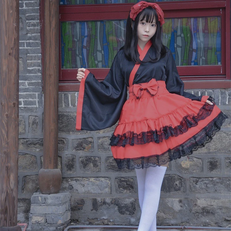 

Косплей костюм горничной для девочек, милая одежда в стиле японской Лолиты с бантом, униформа для ресторана и официанта, костюмы на Хэллоуин