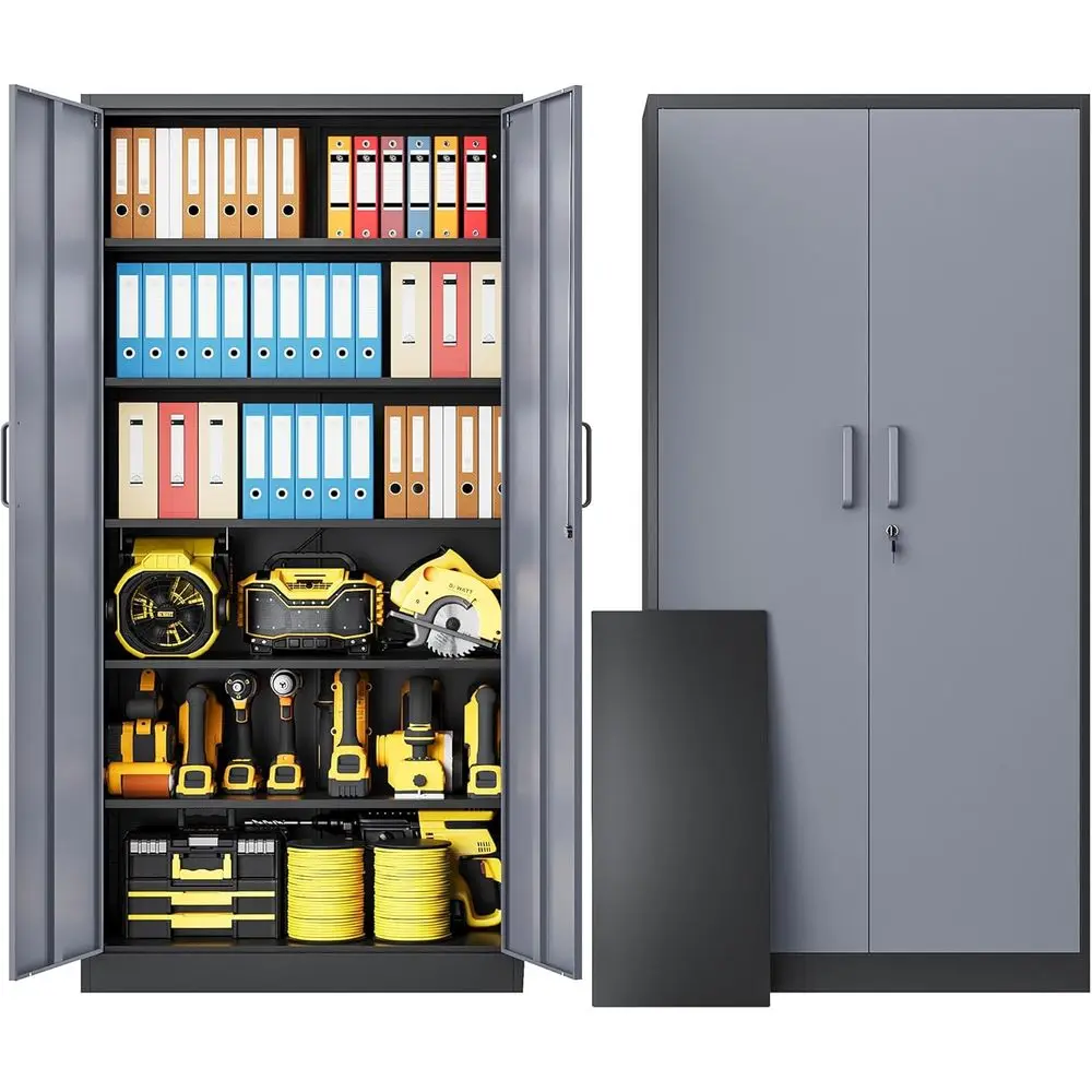 

72-Inch Tall Metal Locker Cabinet with Lockable and Adjustable Shelves for Home, Office, and Garage Storage