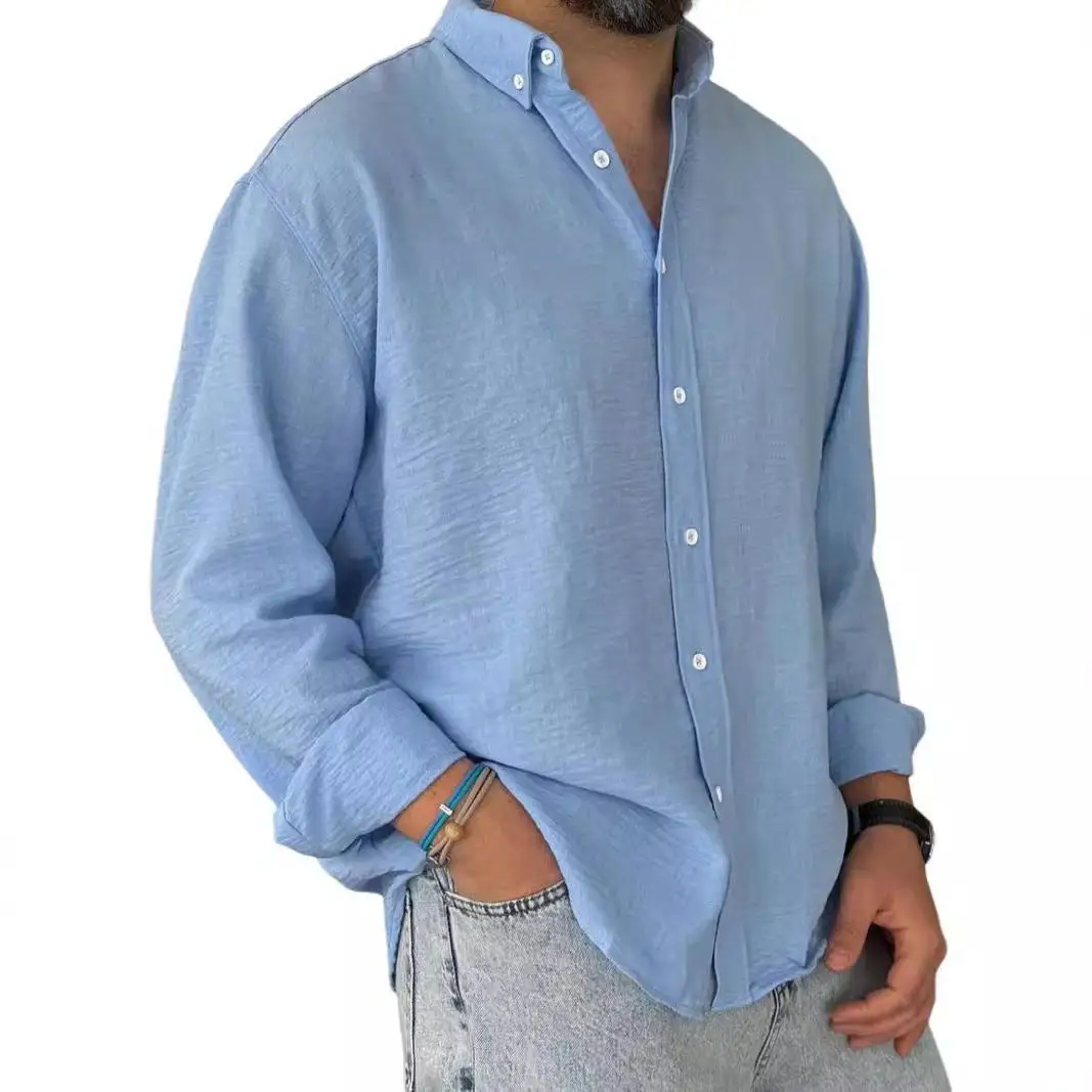 

Washed Cotton Long Sleeve Mens Shirt Comfortable Casual Fashion Color Inner Wear for Men And Women