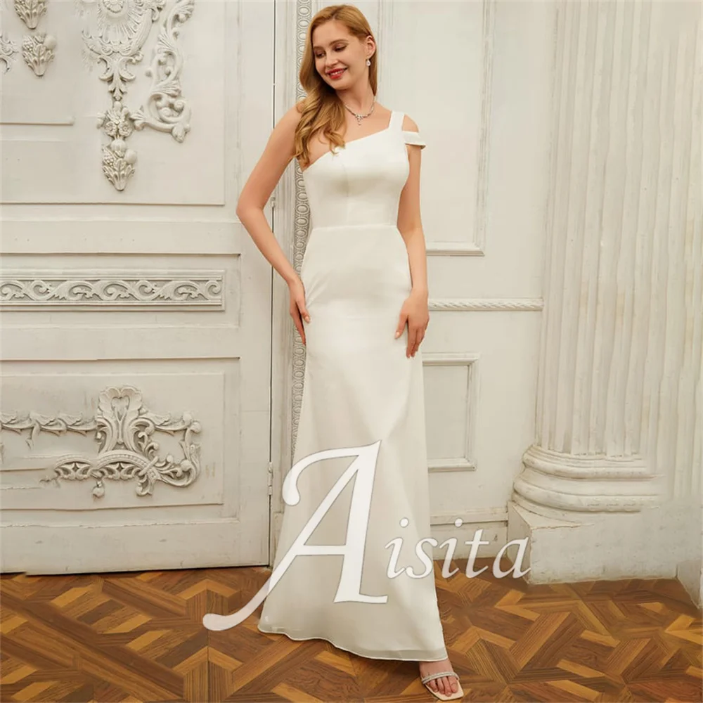 Elegante Meerjungfrau Braut Kleider eine Schulter bodenlangen Chiffon Brautkleider für Frau Brautkleid Vestidos de Novia