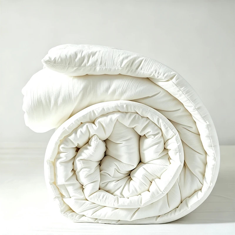 Breathable White Cotton Comforter Soft Polyester Fill Lightweight Warm Winter Quilt Machine Washable Cozy Home Hotel Bedding