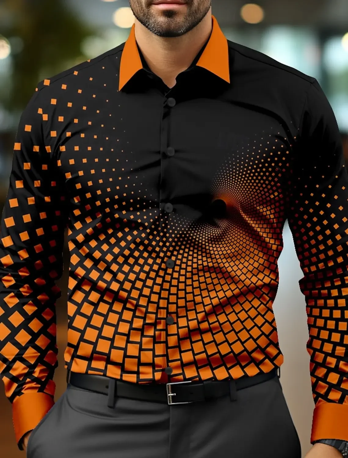 Men's informal long-sleeved shirt with buttons informal business suit geometric design is perfect for party night daily use