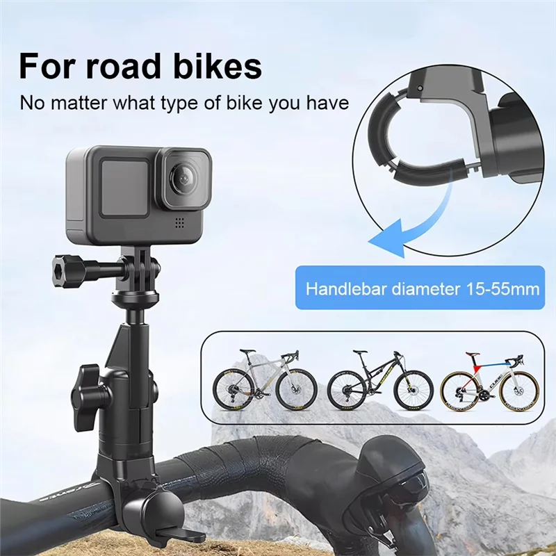 -ABAB Motorcycle Bicycle Holder 360 Rotating Motorcycle Bike Camera Holder For Insta 360 X2 X3 Gopro 12 11 DJI Action Camera