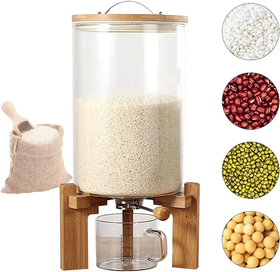 

Диспенсер для круп и бобов, стеклянный контейнер с герметичной крышкой и мерным стаканом, дозатор для риса с клапаном, емкость для хранения круп 7,5 л