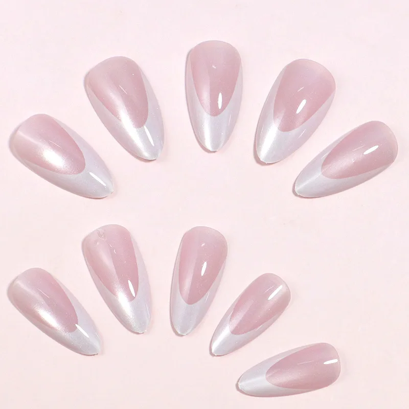 24 Pcs White French Press on Nails Almonds Cheap self-adhesive Nail Tips Realistic Reusable Adhesive False Nails Woman Wholesale