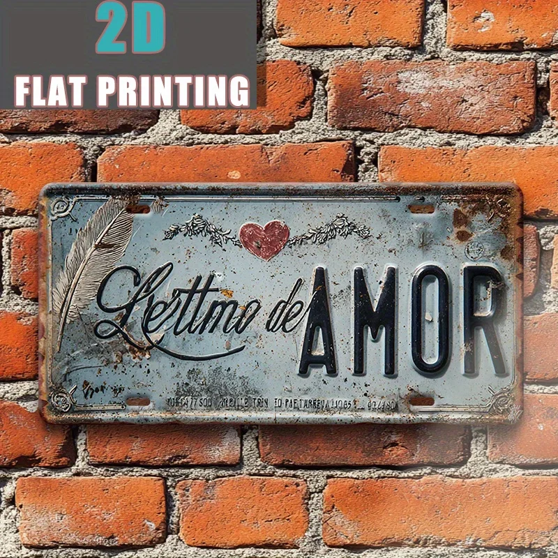2D Flat,1pc Letttmo De AMOR Romantic Metal Aluminum Sign, Decorative Sign,Romantic Gifts for Couples, Rustic Love Style, Gifts