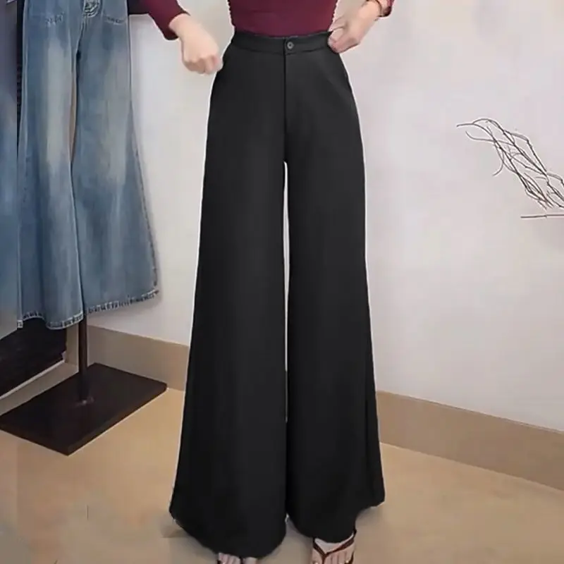 سروال بدلة متوهج أنيق للخريف والشتاء عالي الخصر